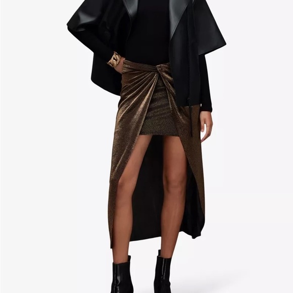 All Saints Sami metallic front-knot woven midi skirt - Picture 4 of 7